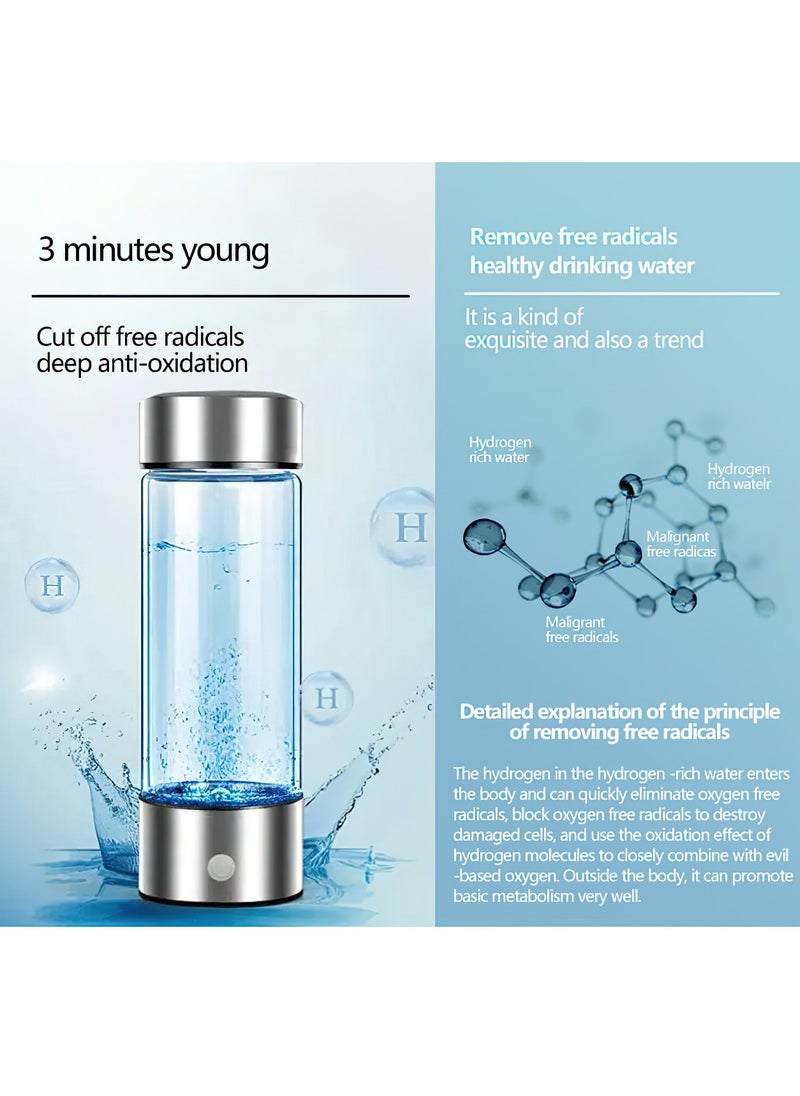 Generic - Hydrogen Water Bottle with PEM SPE Technology - Rechargeable Hydrogen Water Generator, Portable Hydrogen Water Ionizer Machine for Home/Office/Travel (Silver) - Image 1