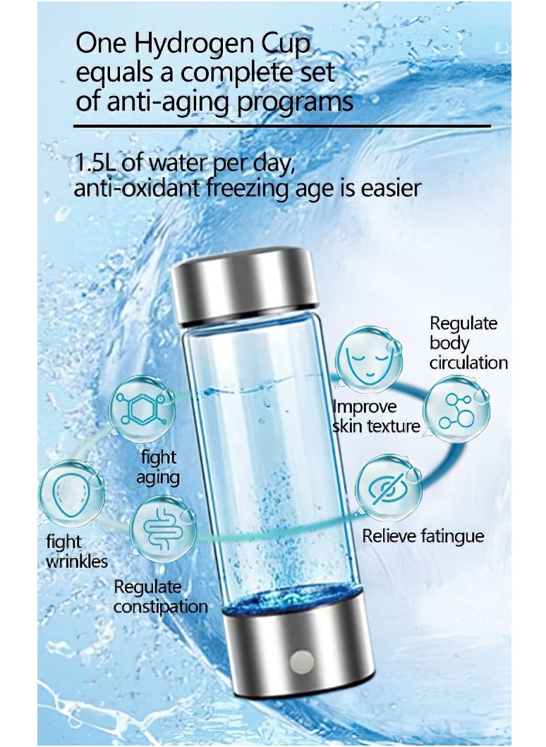 Generic - Hydrogen Water Bottle with PEM SPE Technology - Rechargeable Hydrogen Water Generator, Portable Hydrogen Water Ionizer Machine for Home/Office/Travel (Silver) - Image 1