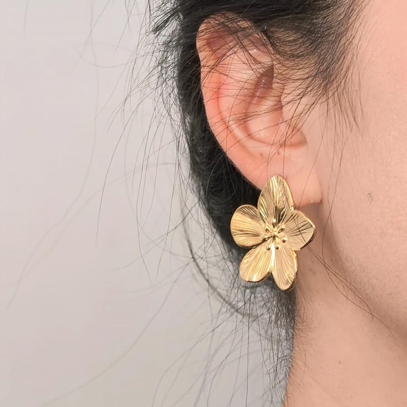 HTH Gold Flower Earrings Big Floral Statement Stud Earrings for Women Spring Summer Jewelry - Image 4