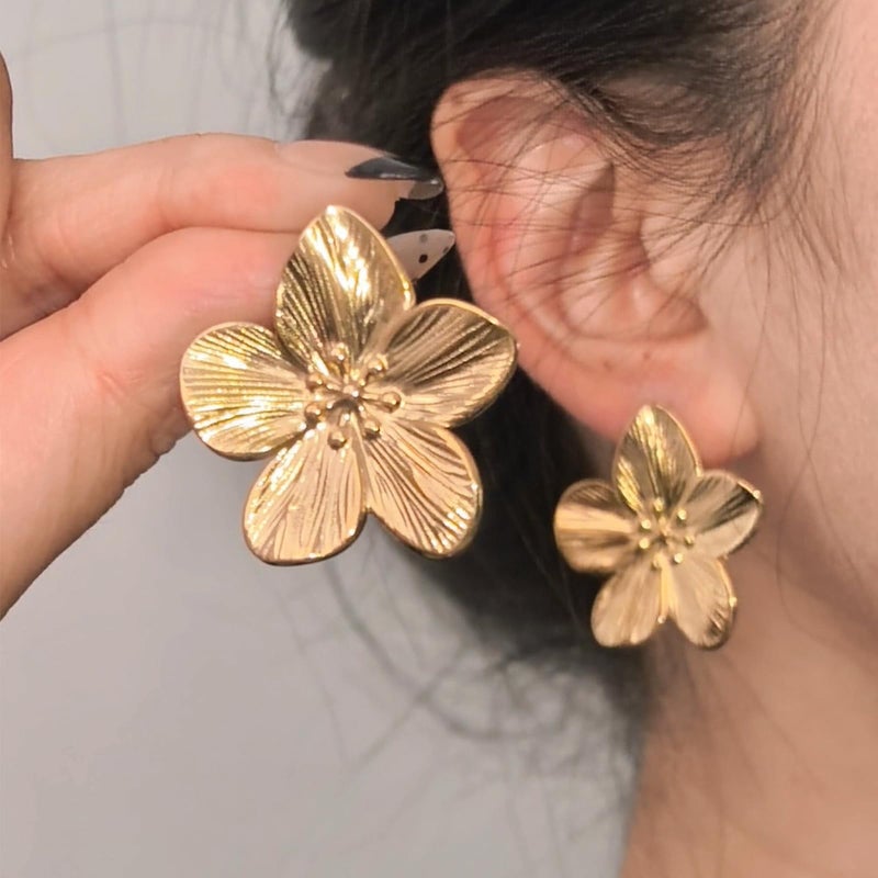 HTH Gold Flower Earrings Big Floral Statement Stud Earrings for Women Spring Summer Jewelry - Image 2