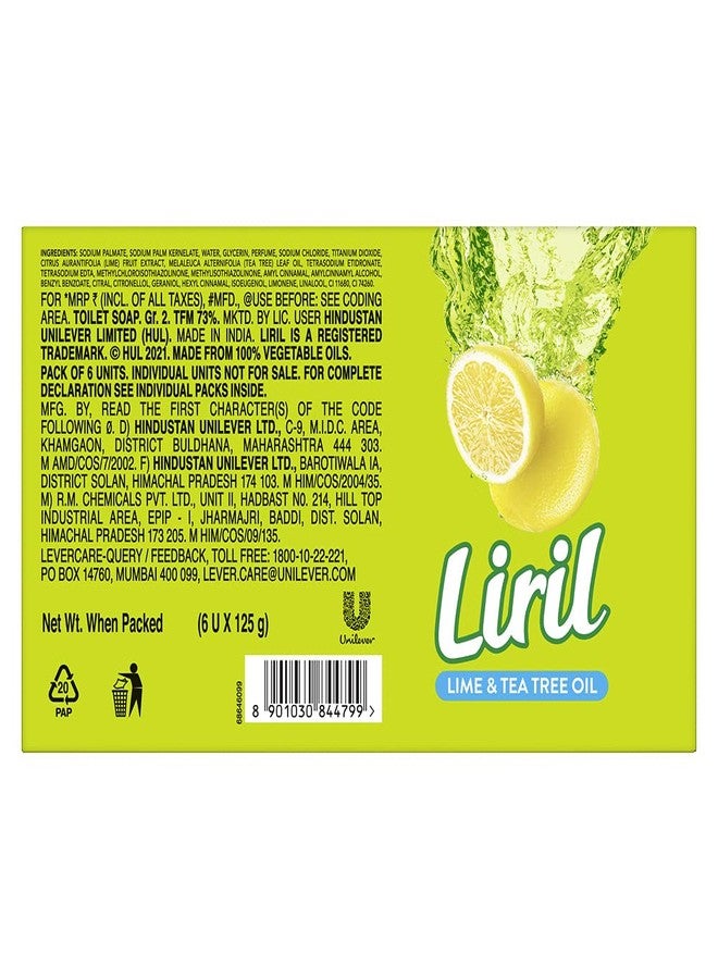 Liril Lime & Tea Tree Oil Soap 125 g (Pack of 6) & Liril Lemon and Tea Tree Oil Body Wash, 250ml - Image 3