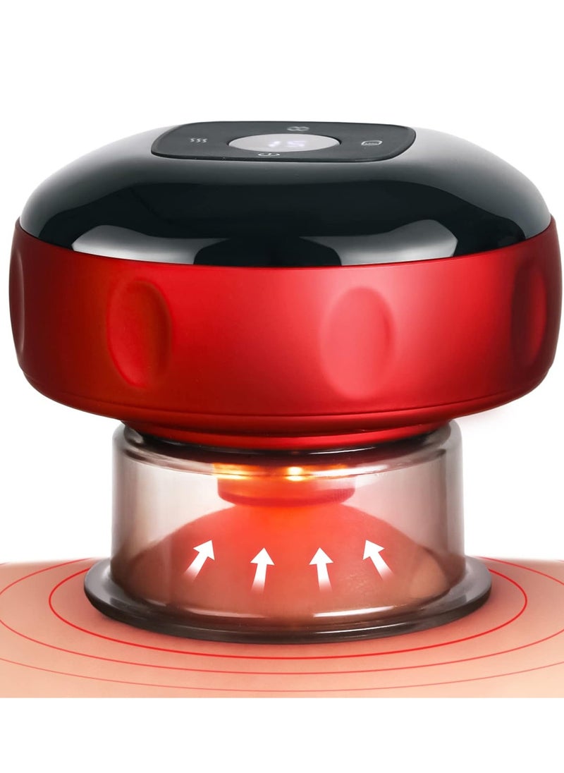 Smart Dynamic Cupping Therapy Set – 4-in1 Cellulite Massager & Vacuum Therapy Machine – Gua Sha Tool with 12 Suction & Heat Levels, Red – Body Shaping, Cellulite Removal & Muscle Relaxation