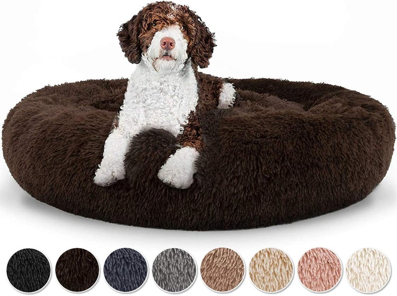 YURUN Dog Bed, Pet Bed, Cat Bed, Dog Sofa, Cat Sofa, Washable Dog Bed, Fluffy Round Dog Cushion for Large and Extra Large Dogs, Brown, 120 x 120 x 20 cm - Image 1