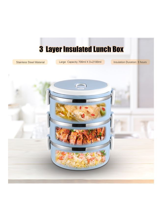 NIBEMINENT Three Layer Stainless Steel Insulated Lunch Box Blue/White 14.5x14.5x19centimeter - Image 4
