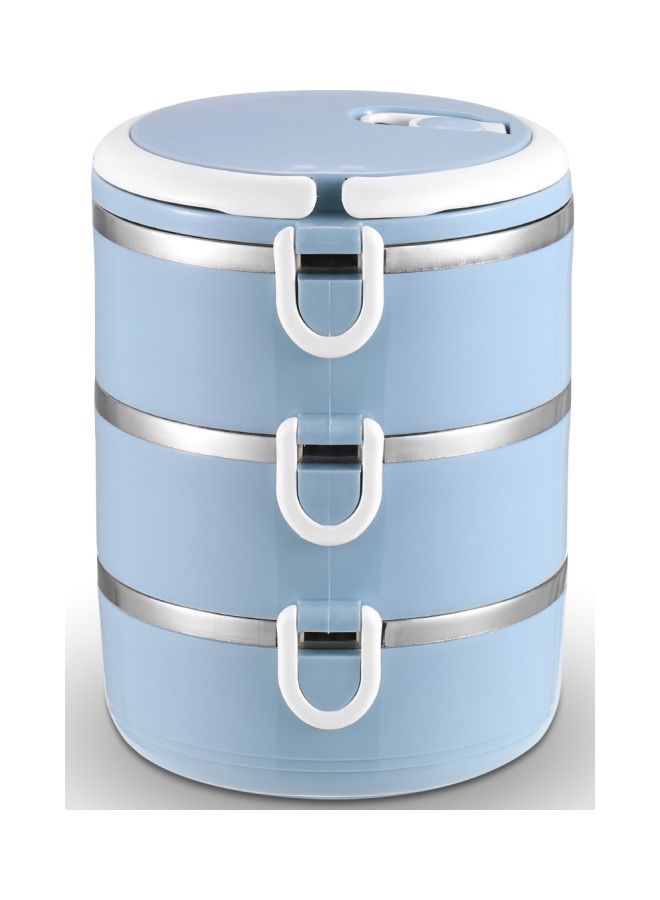 NIBEMINENT Three Layer Stainless Steel Insulated Lunch Box Blue/White 14.5x14.5x19centimeter - Image 2