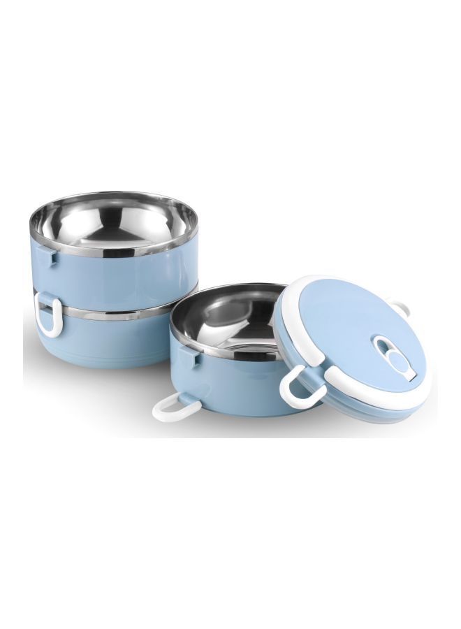 NIBEMINENT Three Layer Stainless Steel Insulated Lunch Box Blue/White 14.5x14.5x19centimeter - Image 3