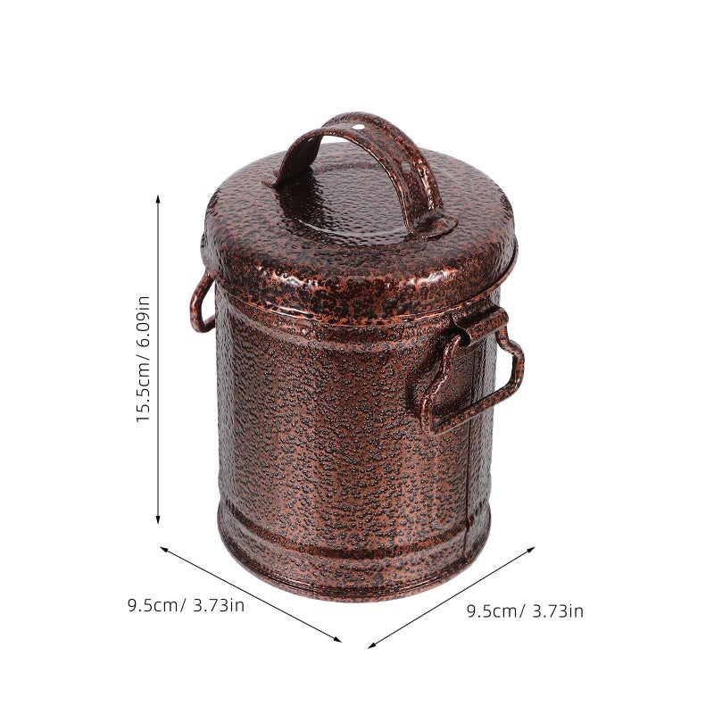 Retro Metal Ashtray With Lid Small Zinc Plated Iron Bucket For Indoor Outdoor Use - Image 3