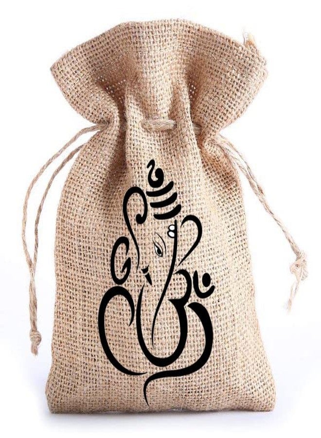 Handmakers ! Natural Jute gift Potli pouch with Ganesh print in bulk (set of 25) - Image 1