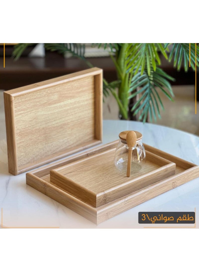 كايان طقم صواني تقديم خشبية مستطيلة – 3 قطع بأحجام مختلفة (30، 35، 40 سم) مثالية للتقديم والاستخدام اليومي - Image 3