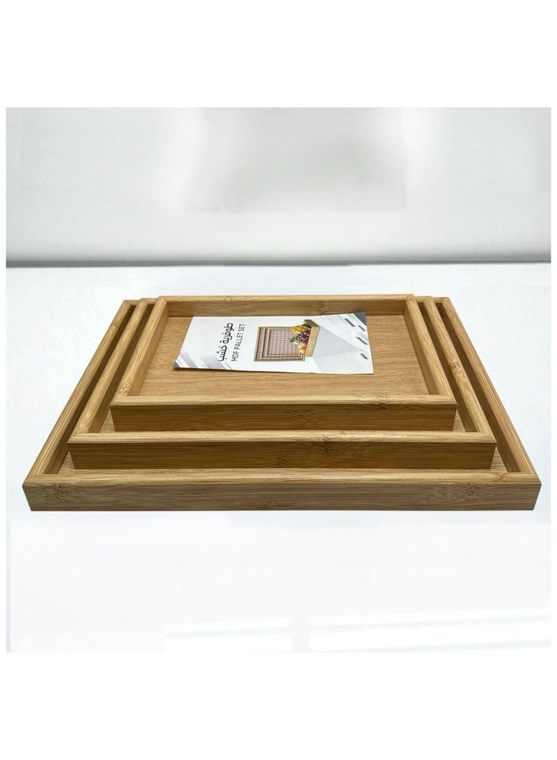 كايان طقم صواني تقديم خشبية مستطيلة – 3 قطع بأحجام مختلفة (30، 35، 40 سم) مثالية للتقديم والاستخدام اليومي - Image 1