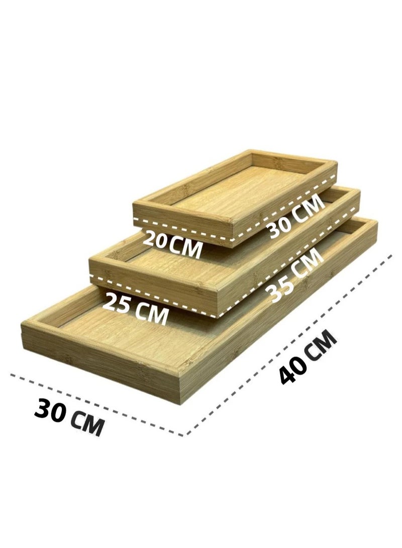 كايان طقم صواني تقديم خشبية مستطيلة – 3 قطع بأحجام مختلفة (30، 35، 40 سم) مثالية للتقديم والاستخدام اليومي - Image 4