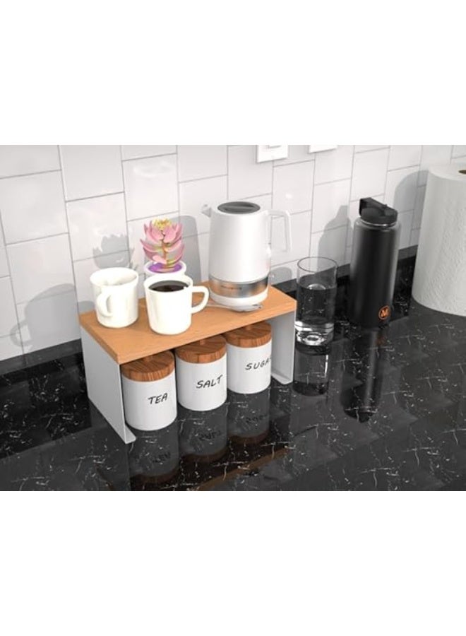 Wooden Countertop & Wall Mounted Spice Rack Organizer – Single Shelf Minimalist Kitchen Storage Rack for Spices, Jars, and Utensils, Natural Wood, 33.7 x 15.7 x 4.2 cm - Image 2