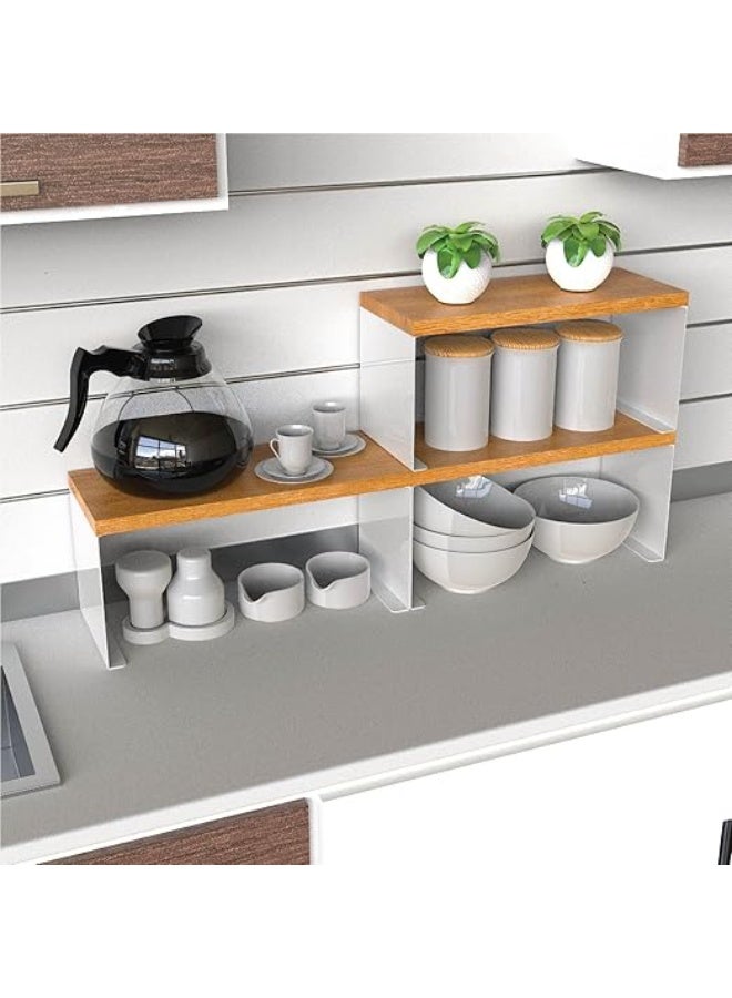 Wooden Countertop & Wall Mounted Spice Rack Organizer – Single Shelf Minimalist Kitchen Storage Rack for Spices, Jars, and Utensils, Natural Wood, 33.7 x 15.7 x 4.2 cm - Image 3