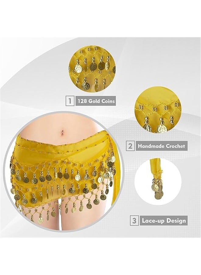 yongsheng Belly Dance Hip Scarf Waist Belt With Gold Coins Suitable For Girls，Belly Dancing Skirt with 72 Gold Coins, Belly Dancer Belt Scarf Skirt for Women  - Image 3