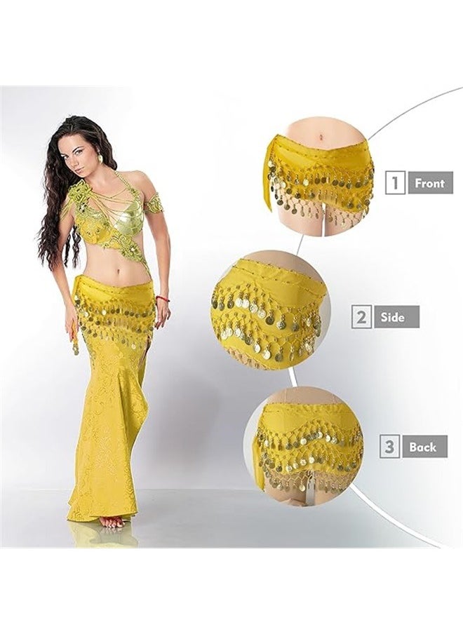 yongsheng Belly Dance Hip Scarf Waist Belt With Gold Coins Suitable For Girls，Belly Dancing Skirt with 72 Gold Coins, Belly Dancer Belt Scarf Skirt for Women  - Image 4