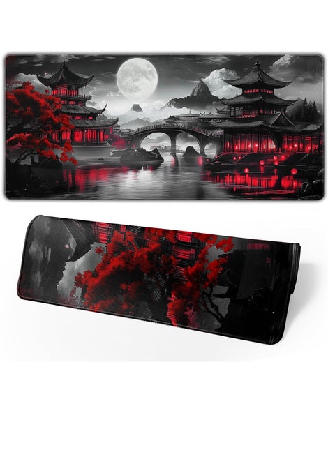 Japanese Riverside Gaming Mouse Pad for Keyboard & Mouse (70 X 30 cm ) - Desk Mat Mousepad L Extended Size - Anti Slip Rubber Base - Stitched Edges - Waterproof - Speed Edition