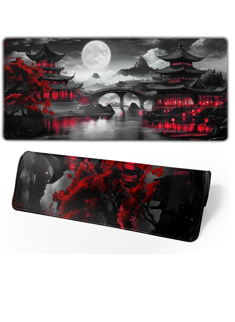 Japanese Riverside Gaming Mouse Pad for Keyboard & Mouse (70 X 30 cm ) - Desk Mat Mousepad L Extended Size - Anti Slip Rubber Base - Stitched Edges - Waterproof - Speed Edition