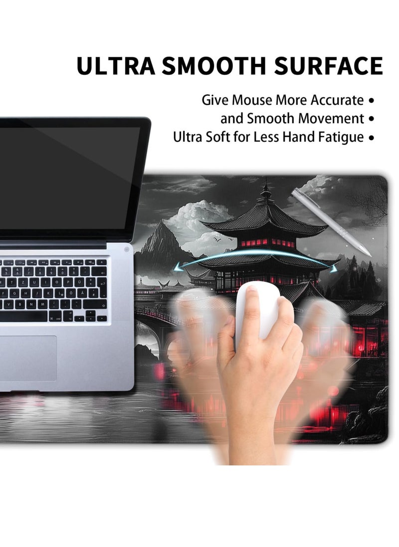 Japanese Riverside Gaming Mouse Pad for Keyboard & Mouse (70 X 30 cm ) - Desk Mat Mousepad L Extended Size - Anti Slip Rubber Base - Stitched Edges - Waterproof - Speed Edition