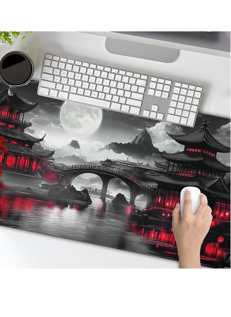 Japanese Riverside Gaming Mouse Pad for Keyboard & Mouse (70 X 30 cm ) - Desk Mat Mousepad L Extended Size - Anti Slip Rubber Base - Stitched Edges - Waterproof - Speed Edition
