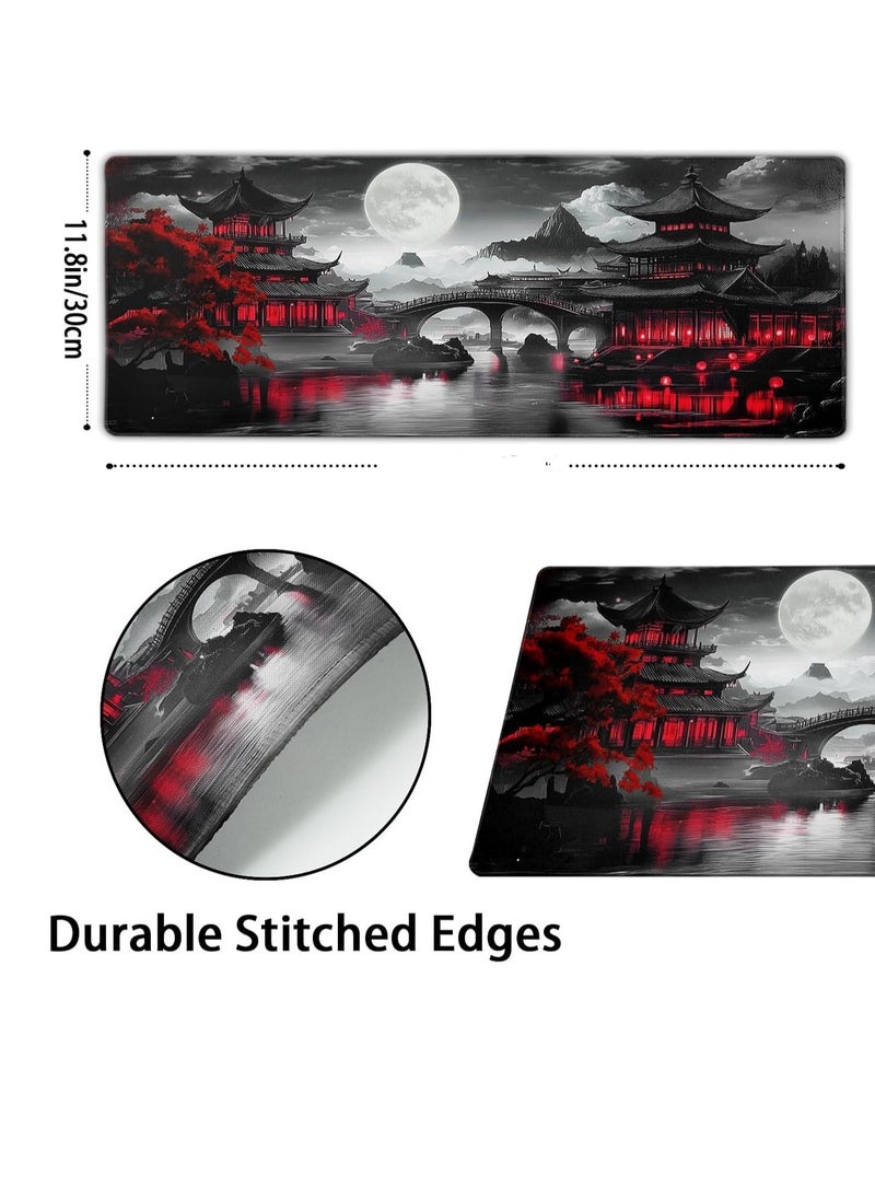 Japanese Riverside Gaming Mouse Pad for Keyboard & Mouse (70 X 30 cm ) - Desk Mat Mousepad L Extended Size - Anti Slip Rubber Base - Stitched Edges - Waterproof - Speed Edition