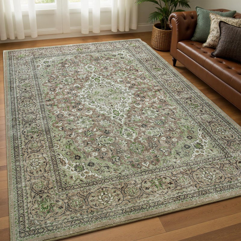 Goideal Washable Rug 4x6 Sage Green Area Rugs Non Slip Indoor Low Pile Carpet with Rubber Backing for Living Room Kitchen Bathroom Entryway Office Bedroom