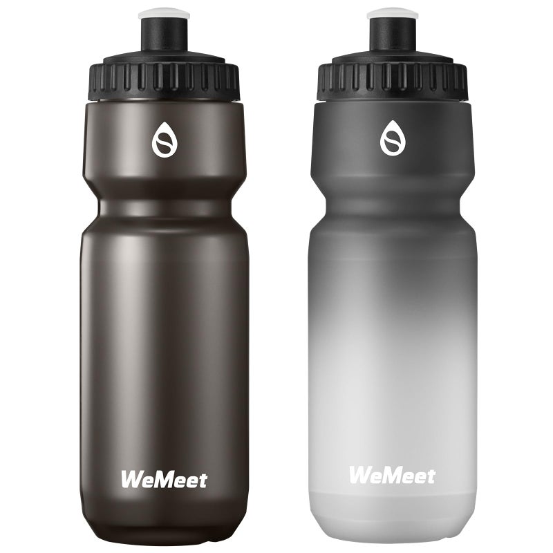 WEMEET Leak Proof Bicycle Water Bottle  2-Pack Bike Water Bottle  BPA Free  Cycling & Sport Squeeze  with Capacity Scale  for Riding  Gym (Black & Black White  24oz) - Image 1