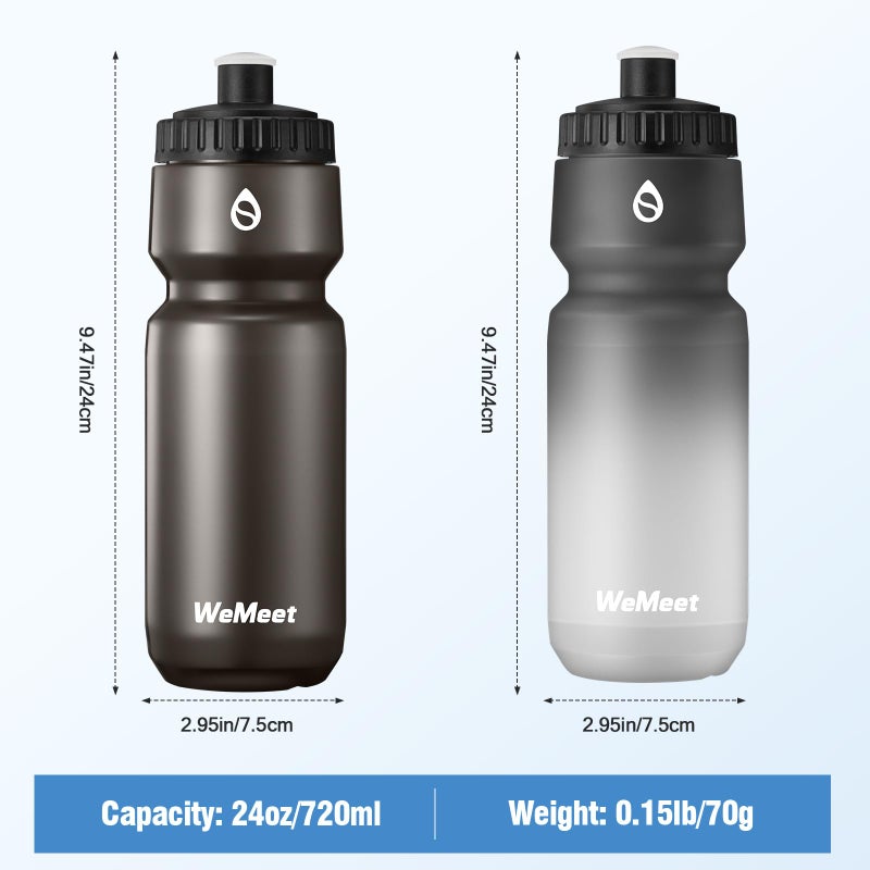 WEMEET Leak Proof Bicycle Water Bottle  2-Pack Bike Water Bottle  BPA Free  Cycling & Sport Squeeze  with Capacity Scale  for Riding  Gym (Black & Black White  24oz) - Image 4