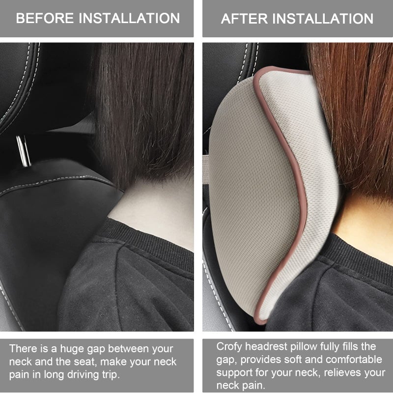Crofy 2 Pack Car Neck Pillow, Softness Car Headrest Pillow for Driving with Adjustable Strap, 100% Memory Foam and Breathable Removable Cover, Comfortable Ergonomic Design (Gray) - Image 5
