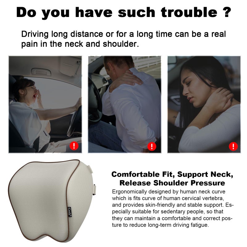 Crofy 2 Pack Car Neck Pillow, Softness Car Headrest Pillow for Driving with Adjustable Strap, 100% Memory Foam and Breathable Removable Cover, Comfortable Ergonomic Design (Gray) - Image 4