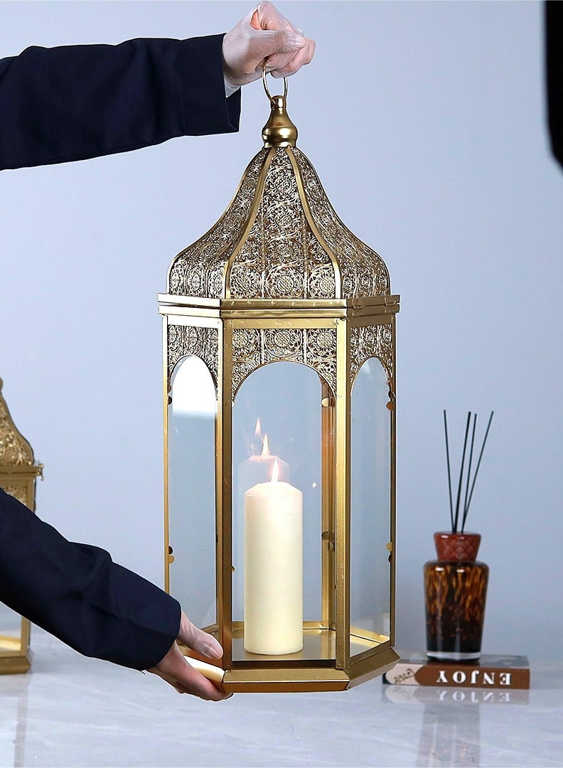AL Hadaya Mall Luxury Ramadan Decorative Lantern – Elegant Gold Metal Candle Lantern for Home Décor – 67x23 cm - Image 1