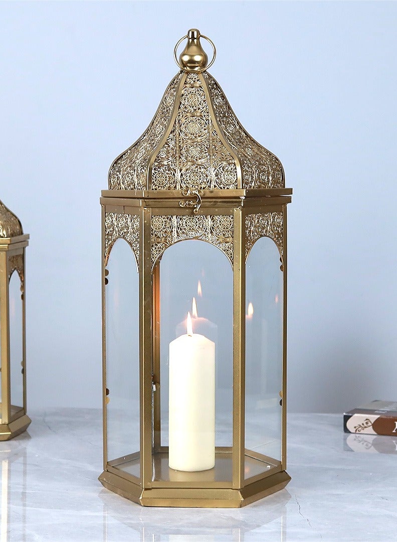 AL Hadaya Mall Luxury Ramadan Decorative Lantern – Elegant Gold Metal Candle Lantern for Home Décor – 67x23 cm - Image 2