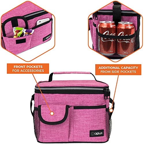 opux Insulated Lunch Bag for Men Women, Leakproof Heather Pink Lunch Box for Work, Portable Soft Lunch Cooler Bag with Shoulder Strap, Adult Lunchbox Lunch Pail for Kid Boy Girl School, 14 Can/8L - Image 4