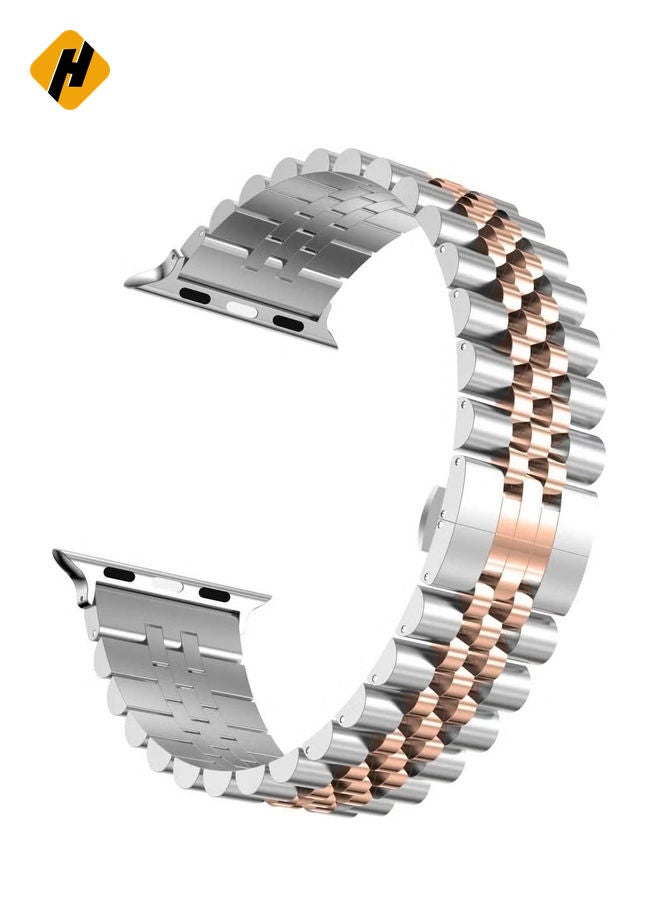 HuHa Compatible with Apple Watch Band 41mm 40mm 38mm, Stainless Steel Heavy Band with Butterfly Folding Clasp Link Bracelet for iWatch Series8/7/6/SE Series 5/4/3/Men Women ,Silver/Rose Gold  - Image 2