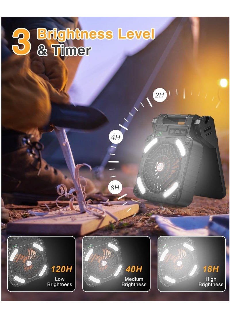 ALASAMCO Portable Solar Fan, 5200mAh Battery Powered Fan with LED Light, 4 Speeds Powerful Wind, Rechargeable Battery Operated Fan with 3 Timer & PowerBank for Hurricane Picnic Tent Home Travel - Image 4