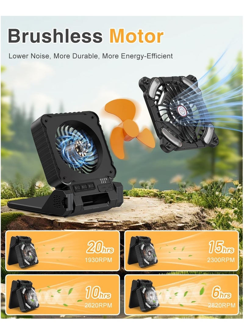 ALASAMCO Portable Solar Fan, 5200mAh Battery Powered Fan with LED Light, 4 Speeds Powerful Wind, Rechargeable Battery Operated Fan with 3 Timer & PowerBank for Hurricane Picnic Tent Home Travel - Image 3