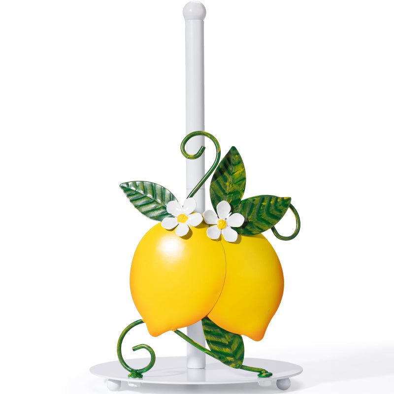 Lemon Paper Towel Roll Holder Countertop Lemon Housewarming Gifts for Women Farmhouse Kitchen Decor and Accessories Vintage Home Yellow Kitchen Counter Decor 3D Handmade Pattern Weighted Base