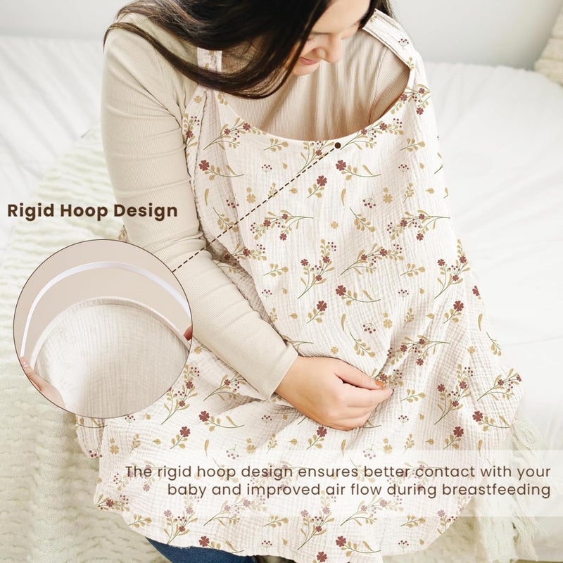 Konssy Muslin Nursing Cover for Baby Breastfeeding, Breathable 100% Cotton Breastfeeding Cover with Rigid Hoop for Mother Nursing Apron, Multi-use Carseat Canopy (Posy) - Image 3