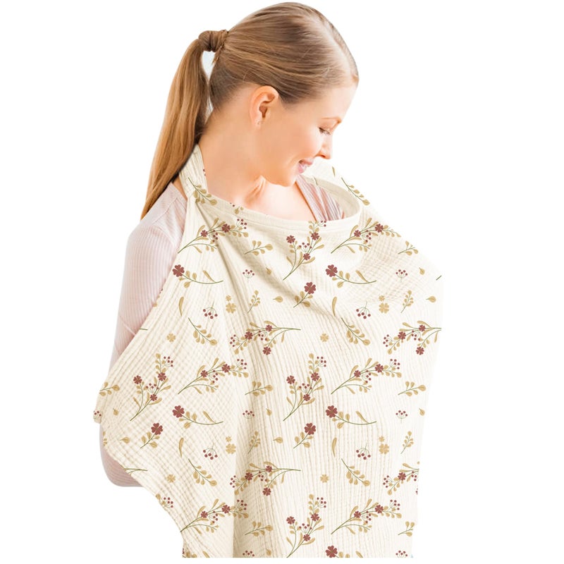 Konssy Muslin Nursing Cover for Baby Breastfeeding, Breathable 100% Cotton Breastfeeding Cover with Rigid Hoop for Mother Nursing Apron, Multi-use Carseat Canopy (Posy) - Image 1