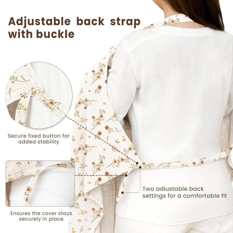 Konssy Muslin Nursing Cover for Baby Breastfeeding, Breathable 100% Cotton Breastfeeding Cover with Rigid Hoop for Mother Nursing Apron, Multi-use Carseat Canopy (Posy) - Image 5