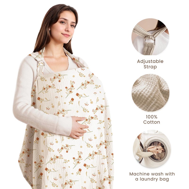 Konssy Muslin Nursing Cover for Baby Breastfeeding, Breathable 100% Cotton Breastfeeding Cover with Rigid Hoop for Mother Nursing Apron, Multi-use Carseat Canopy (Posy) - Image 2