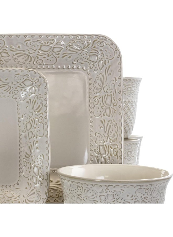 Elama Elama Ivory Lotus 16 Piece Square Dinnerware Set  - Image 3