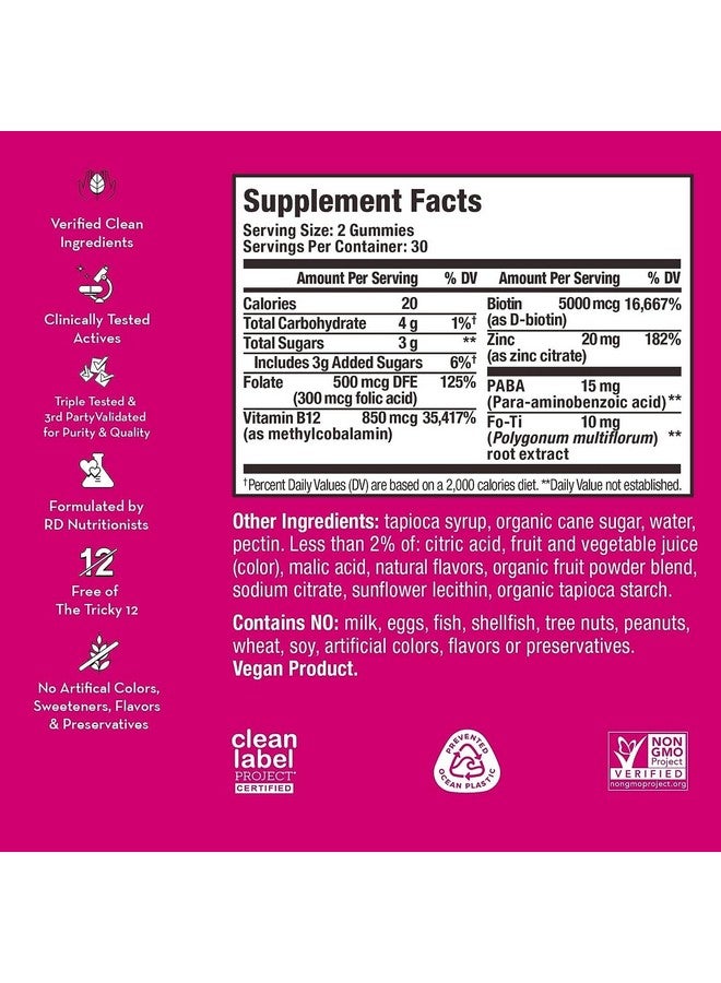 HUM Hair Strong - Daily Gummies with Biotin to Combat Hair Loss & Thinning - Fo Ti, Folic Acid, Zinc, Vitamin B12 & PABA to Support Healthy Hair, Skin and Nails (180-Count) - Image 2