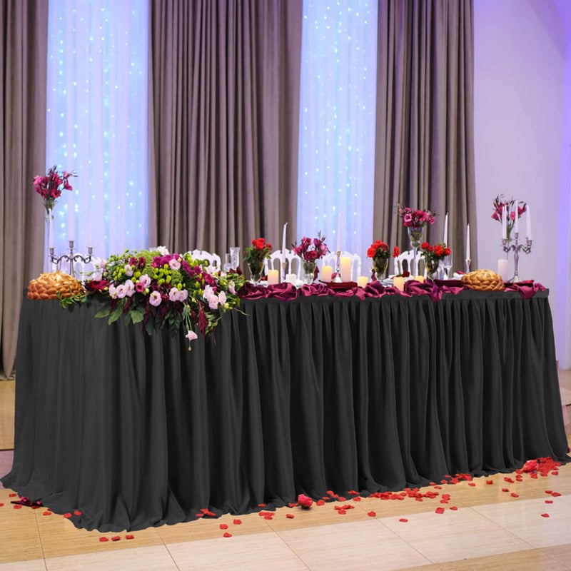 PARTISKY Black Polyester Rectangle Table Skirt, 6ft x 72in, Wrinkle Resistant, Pleated Ruffle, Perfect for Banquet, Wedding, Trade Show, Dining Table - Image 3