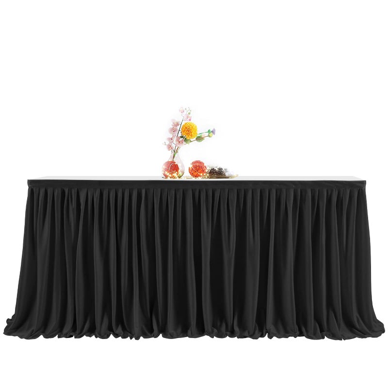 PARTISKY Black Polyester Rectangle Table Skirt, 6ft x 72in, Wrinkle Resistant, Pleated Ruffle, Perfect for Banquet, Wedding, Trade Show, Dining Table - Image 4