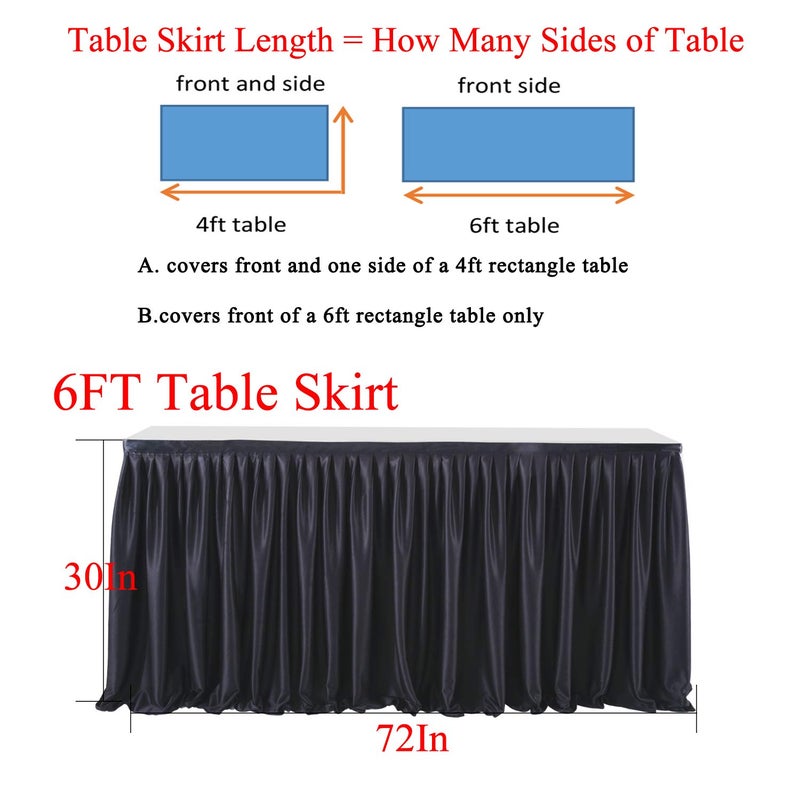 PARTISKY Black Polyester Rectangle Table Skirt, 6ft x 72in, Wrinkle Resistant, Pleated Ruffle, Perfect for Banquet, Wedding, Trade Show, Dining Table - Image 5