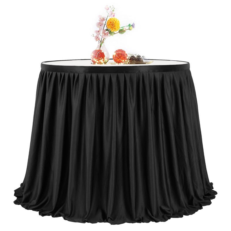 PARTISKY Black Polyester Rectangle Table Skirt, 6ft x 72in, Wrinkle Resistant, Pleated Ruffle, Perfect for Banquet, Wedding, Trade Show, Dining Table - Image 2