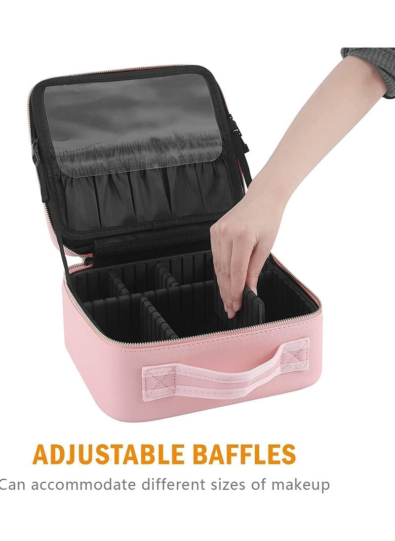 Yameem Yameem Travel Makeup Bag Organizer,Lighted Cosmetic Organizer,Portable Cosmetic Bag,3 Color LED Light Adjustable Storage Divider (Pink)  - Image 4