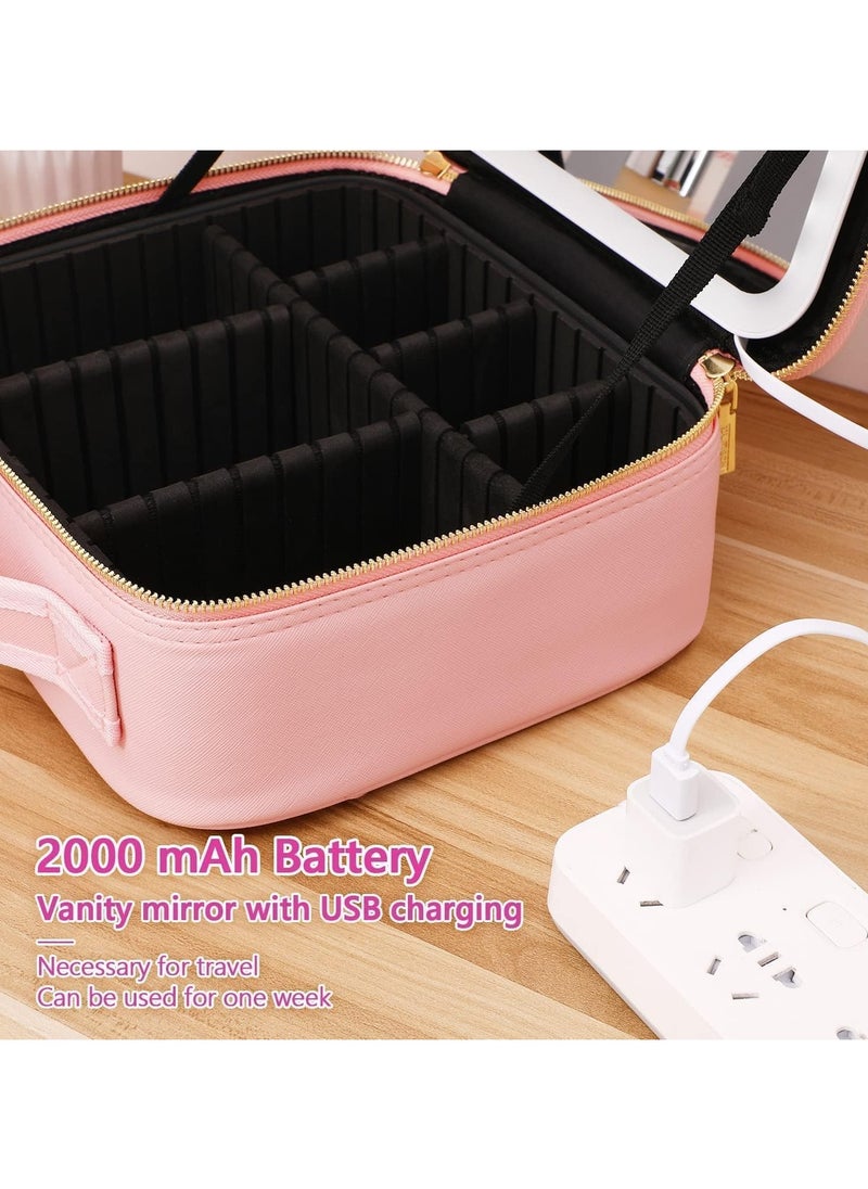 Yameem Yameem Travel Makeup Bag Organizer,Lighted Cosmetic Organizer,Portable Cosmetic Bag,3 Color LED Light Adjustable Storage Divider (Pink)  - Image 5
