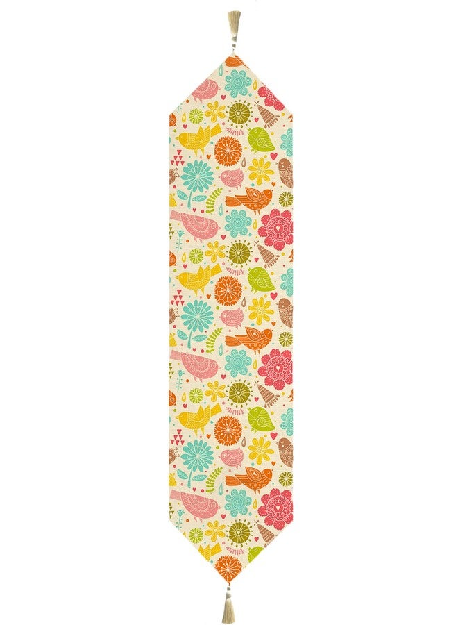 BRICK HOME Floral Printed Poly Cotton 4 Seater Table Runner and Bed Runner (13 x 60 Inches with Tassel) - Image 3