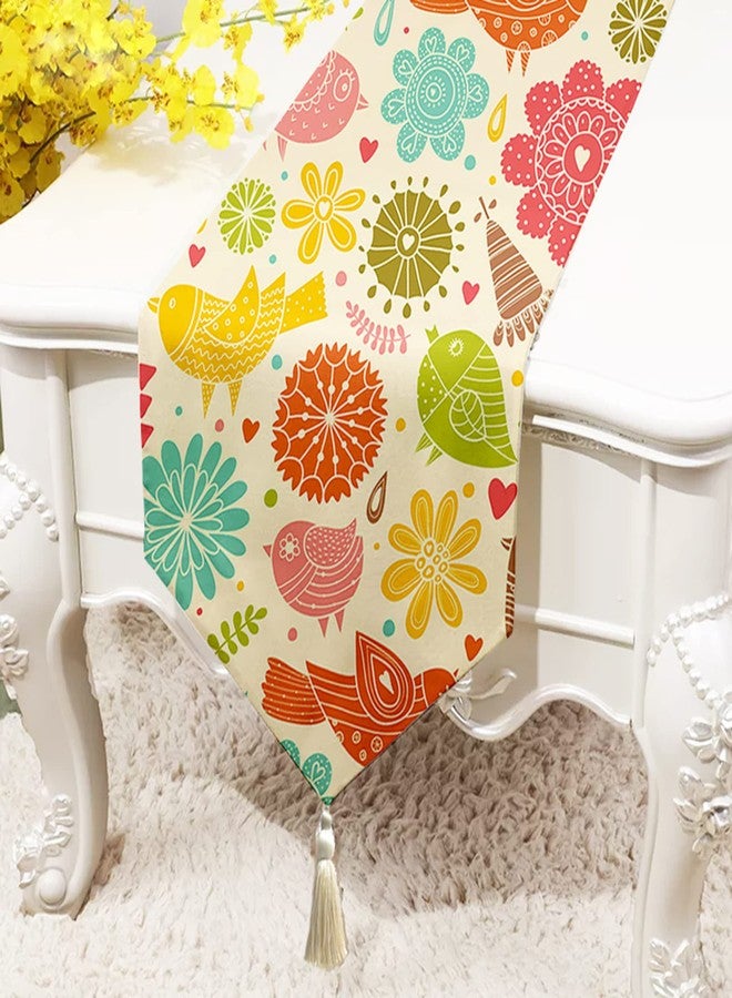BRICK HOME Floral Printed Poly Cotton 4 Seater Table Runner and Bed Runner (13 x 60 Inches with Tassel) - Image 1